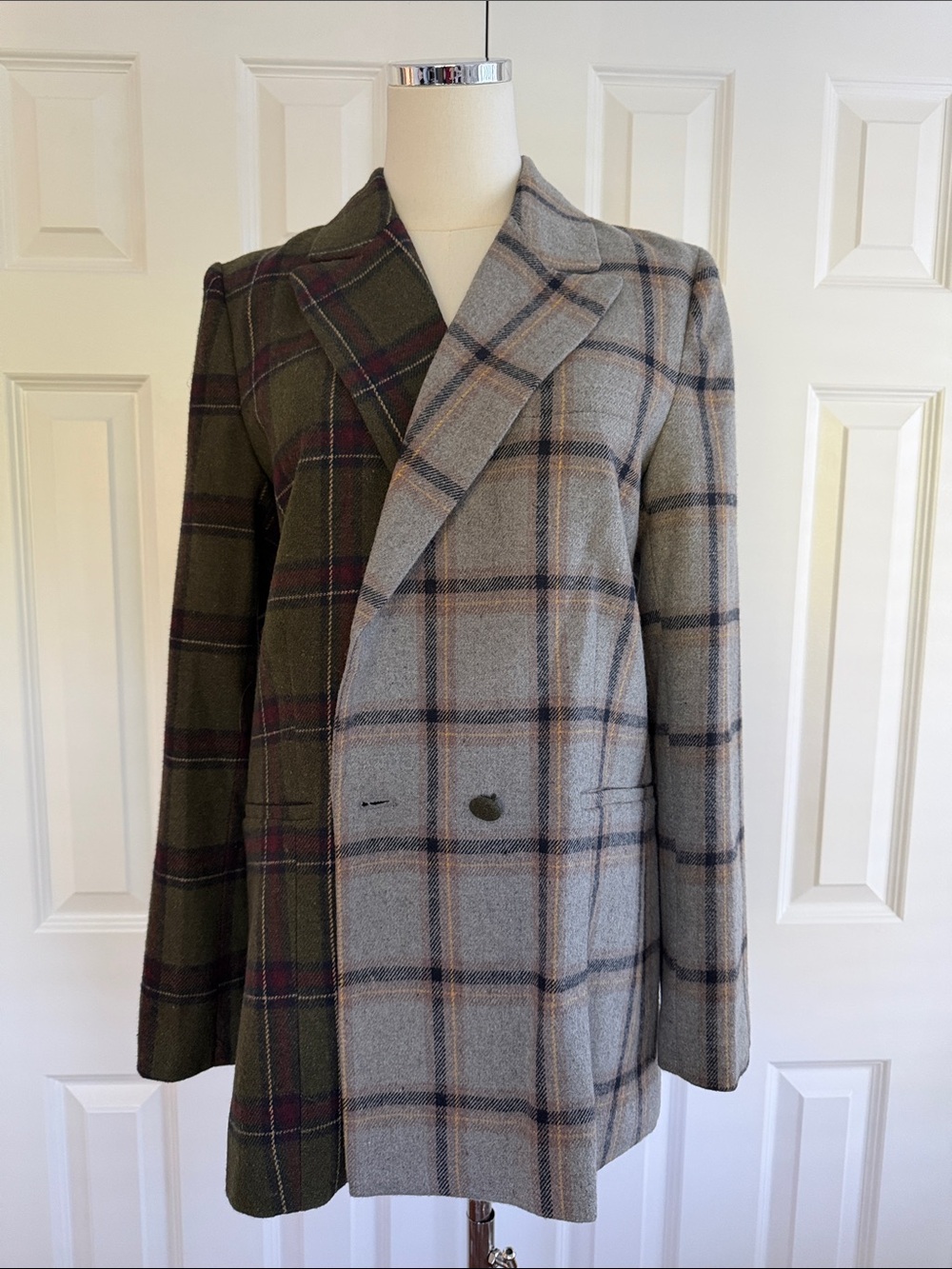 NWT Anthropologie Hutch Split Plaid Double Breasted Wool Blend Blazer Jacket S